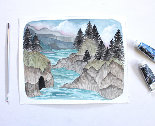 Original Gouache Painting Boardman State Park Oregon Coast