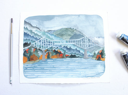 Hand Painted Painting of the Bridge of The Gods Columbia River Gorge