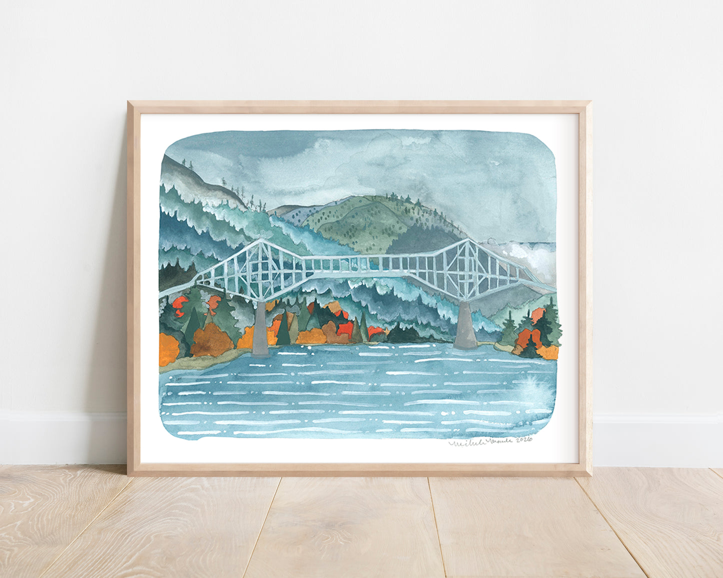 Columbia River Gorge Illustrated Print of the Bridge of the Gods