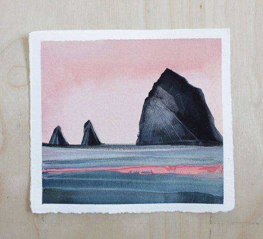 HayStack Rock Original Gouache Painting