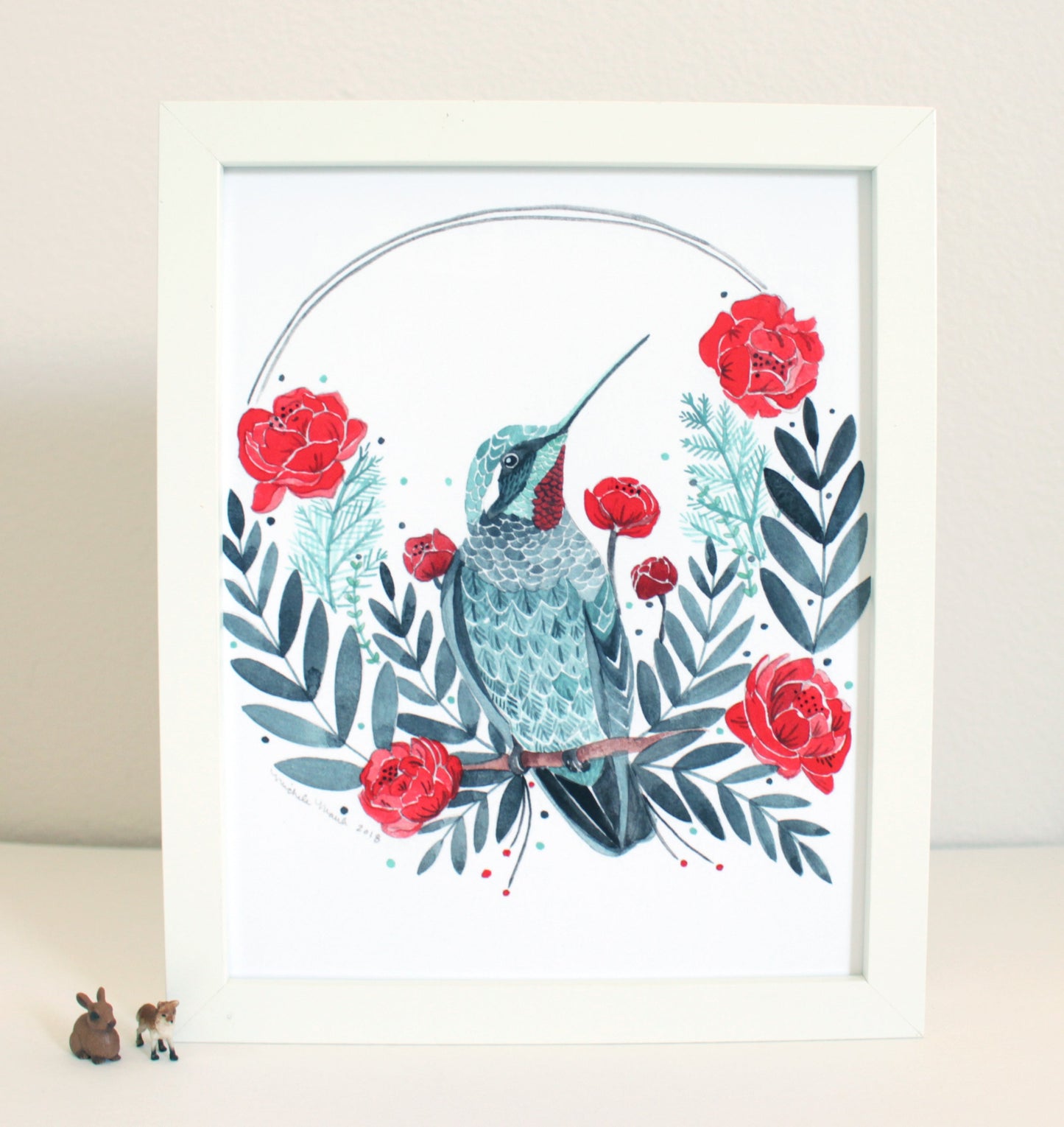 Illustrated Hummingbird Art Print 8x10"