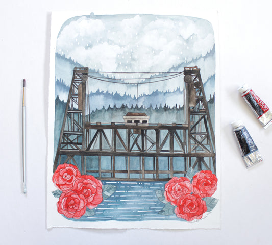 Hand Painted Painting of the Steel Bridge in Portland Oregon
