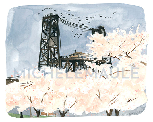 Portland Oregon Spring Steel Bridge Illustration Art Print