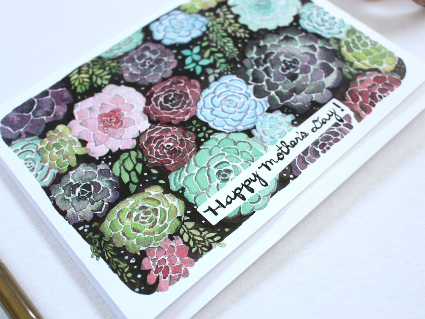 Hand Drawn Blank Mother's Day Greeting Card - Succulent Garden