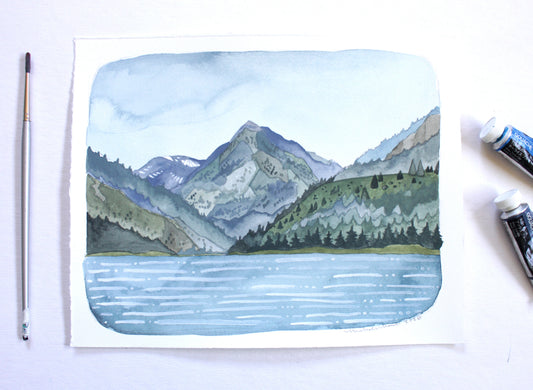 Original Hand Painted Painting of Wallowa Lake and Mountains