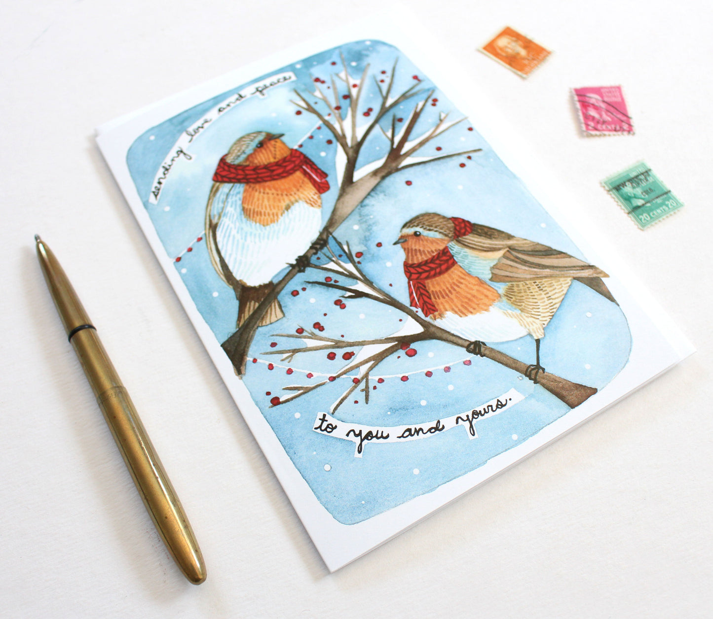 Blank Winter Robins Holiday Card - Love and Peace