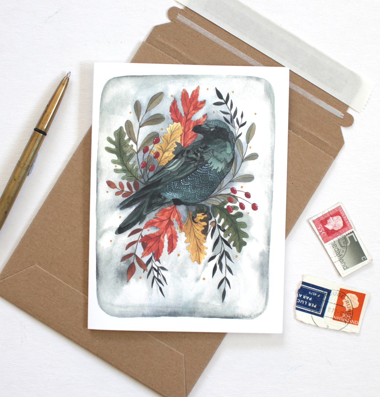 Unique Crow Art - Hand-Drawn Card for Fall Greetings