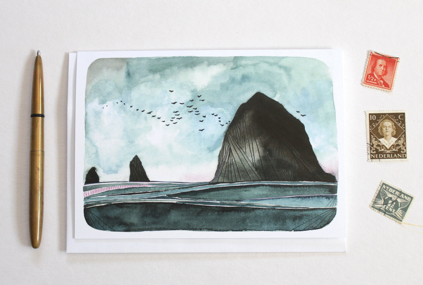 Oregon Coast Art Card featuring Haystack Rock - Blank Inside