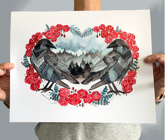 11x14 Print - Two Crows and Roses