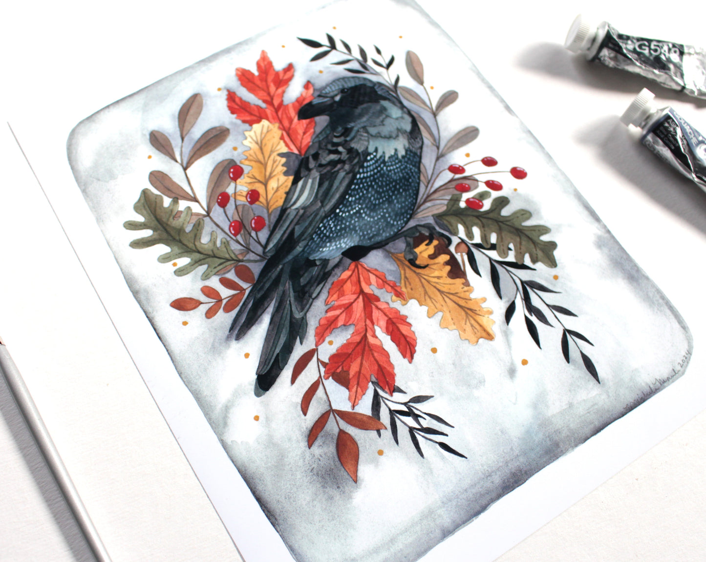 Autumn Foliage with Black Crow Art Print