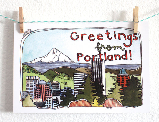 Greetings from Portland, Oregon Illustrated Postcard