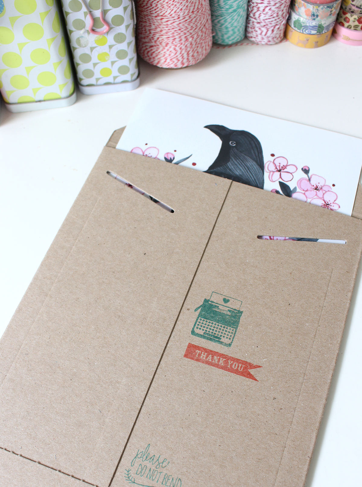 Illustrated Spring Cherry Blossoms with Black Crow 8x10 Print