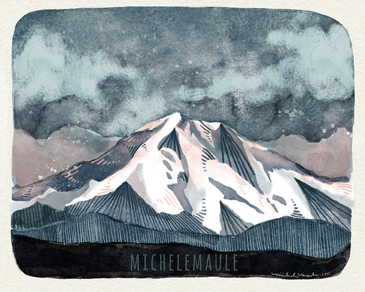 Washington State Illustrated Art Print - Mt Rainier 8x10" Print