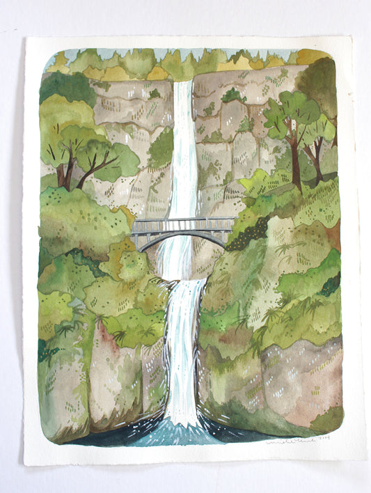 Original Watercolor Painting - Multnomah Falls