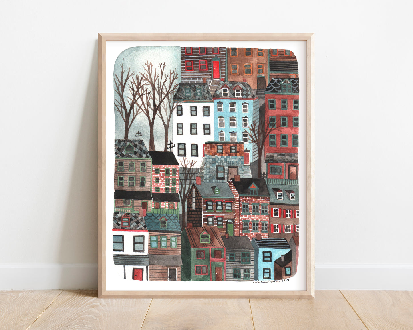 Drawn by Hand Pittsburgh Row Homes 8x10 Illustrated Print