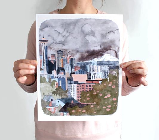 Seattle Washington Illustration Art - Seattle Skyline 11x14"