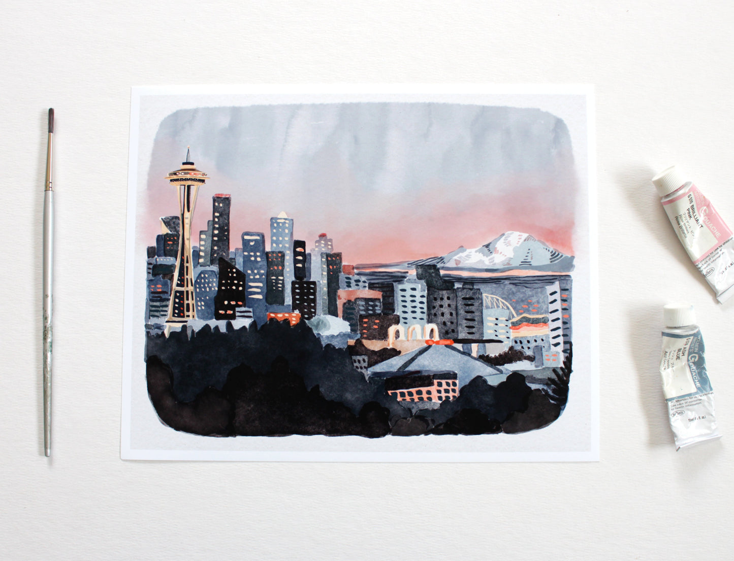 Seattle Skyline Art Print: Illustrated Washington State Landscape (8x10)