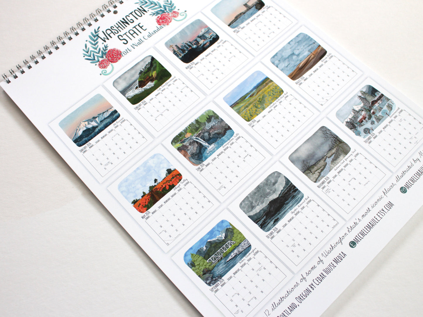 2026 Illustrated Washington State Wall Calendar