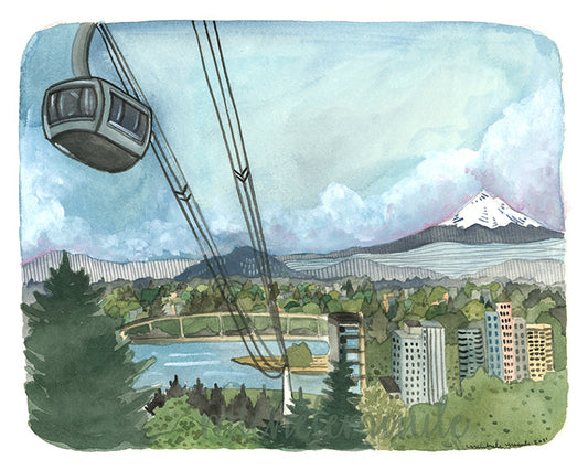 Hand Drawn Portland Oregon Souvenir - Illustrated OHSU Tram Design