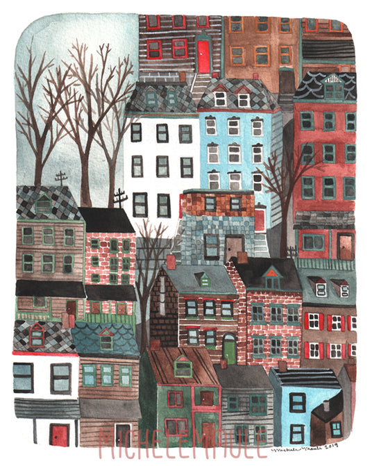 Drawn by Hand Pittsburgh Row Homes 8x10 Illustrated Print