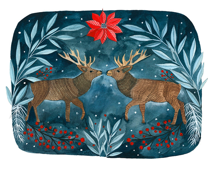 Hand Illustrated Holiday Stag Artwork