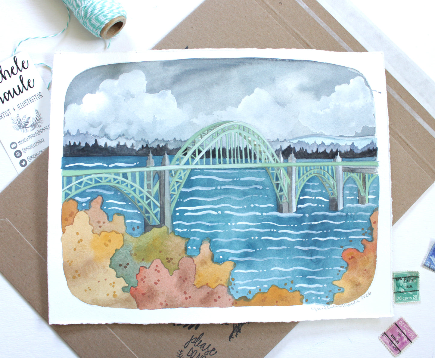 Hand Painted Illustration of Yaquina Bay Bridge - Oregon Coast