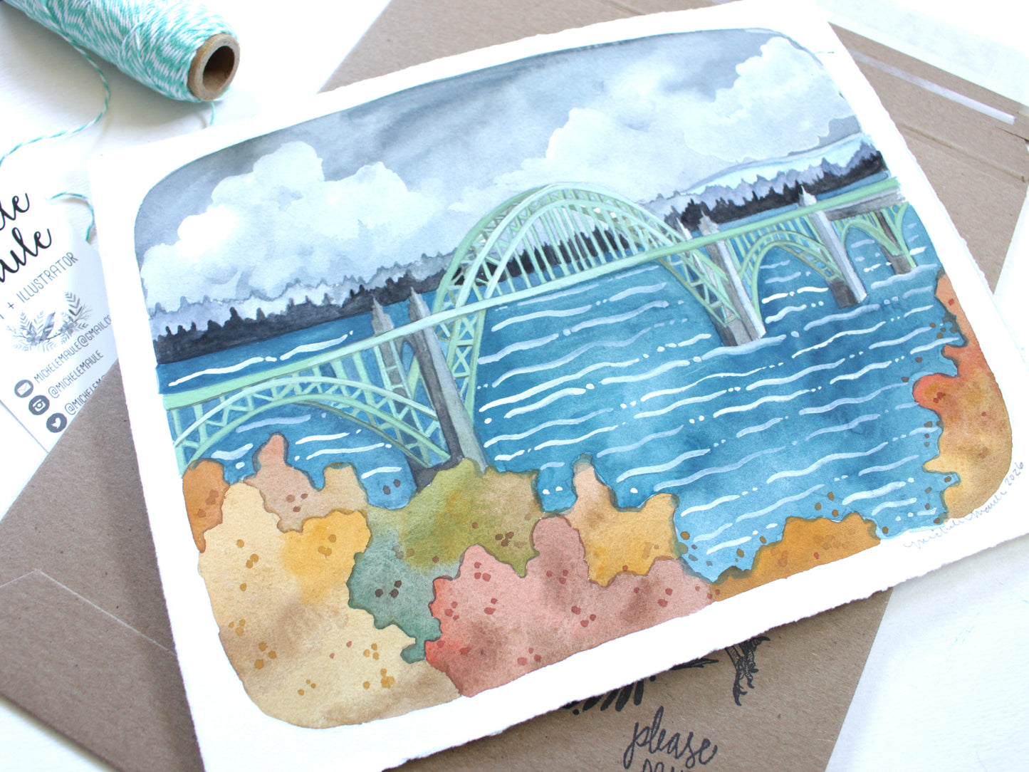 Hand Painted Illustration of Yaquina Bay Bridge - Oregon Coast