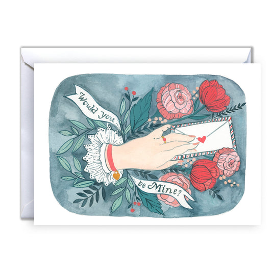 Hand Painted Blank Victorian Inspired Valentine's Day Card - Be Mine