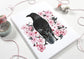 Crow and Cherry Blossoms Greeting Card - Spring Note Card