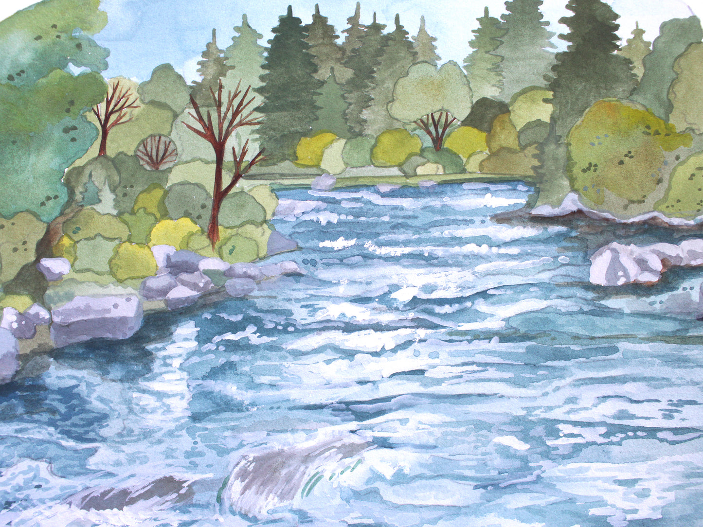 Original Hand Drawn Painting of the Deschutes River in Bend Oregon