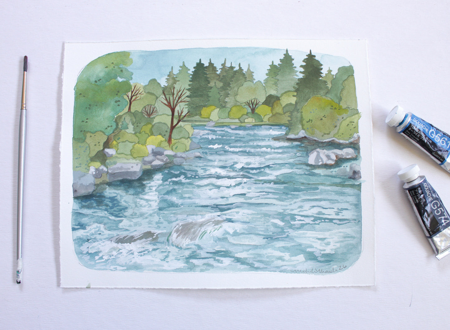 Original Hand Drawn Painting of the Deschutes River in Bend Oregon