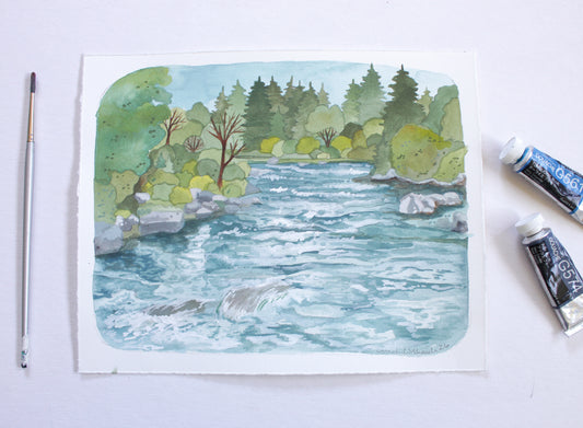 Original Hand Drawn Painting of the Deschutes River in Bend Oregon