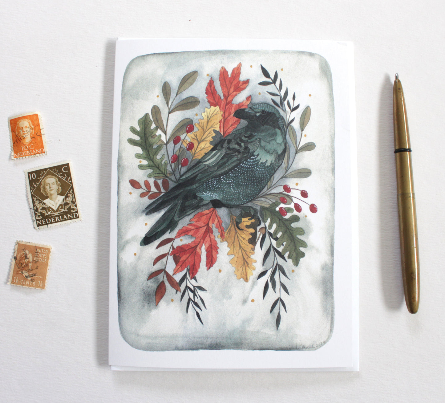 Unique Crow Art - Hand-Drawn Card for Fall Greetings