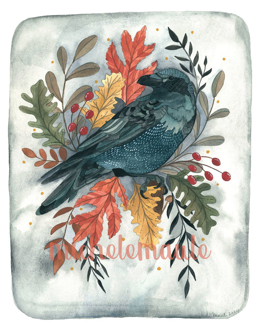 Autumn Foliage with Black Crow Art Print