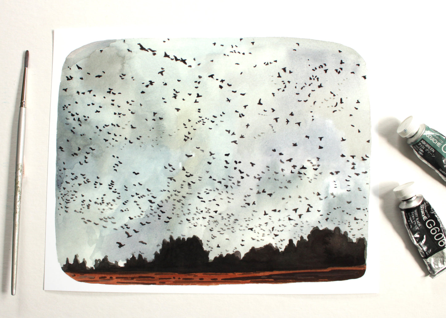 Landscape Illustration Print - Sauvie Island Geese 8x10