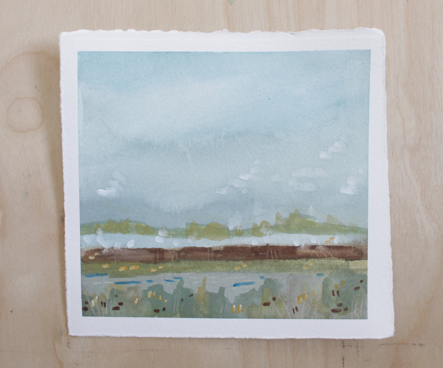 Lush Green Landscape Original Gouache Painting