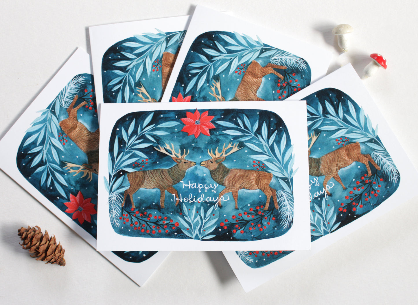 Happy Holidays Winter Deer Greeting Card Set