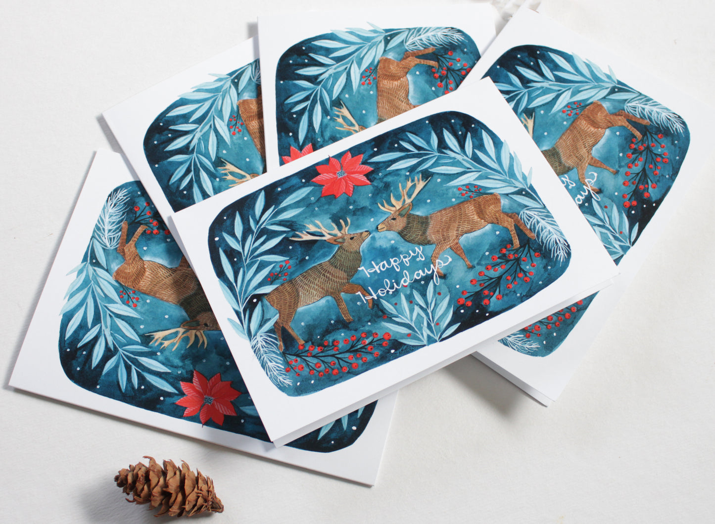 Happy Holidays Winter Deer Greeting Card Set
