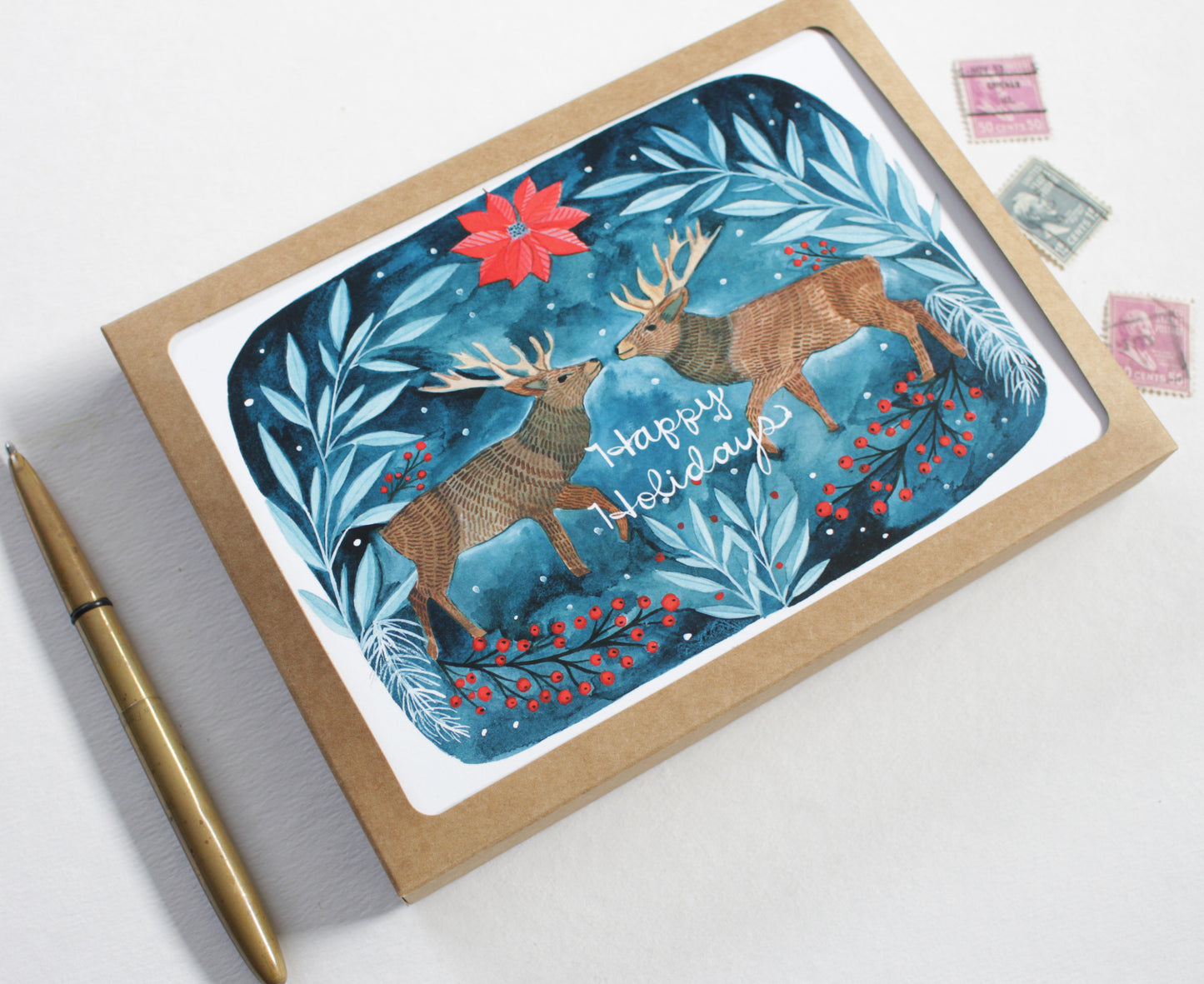 Happy Holidays Winter Deer Greeting Card Set