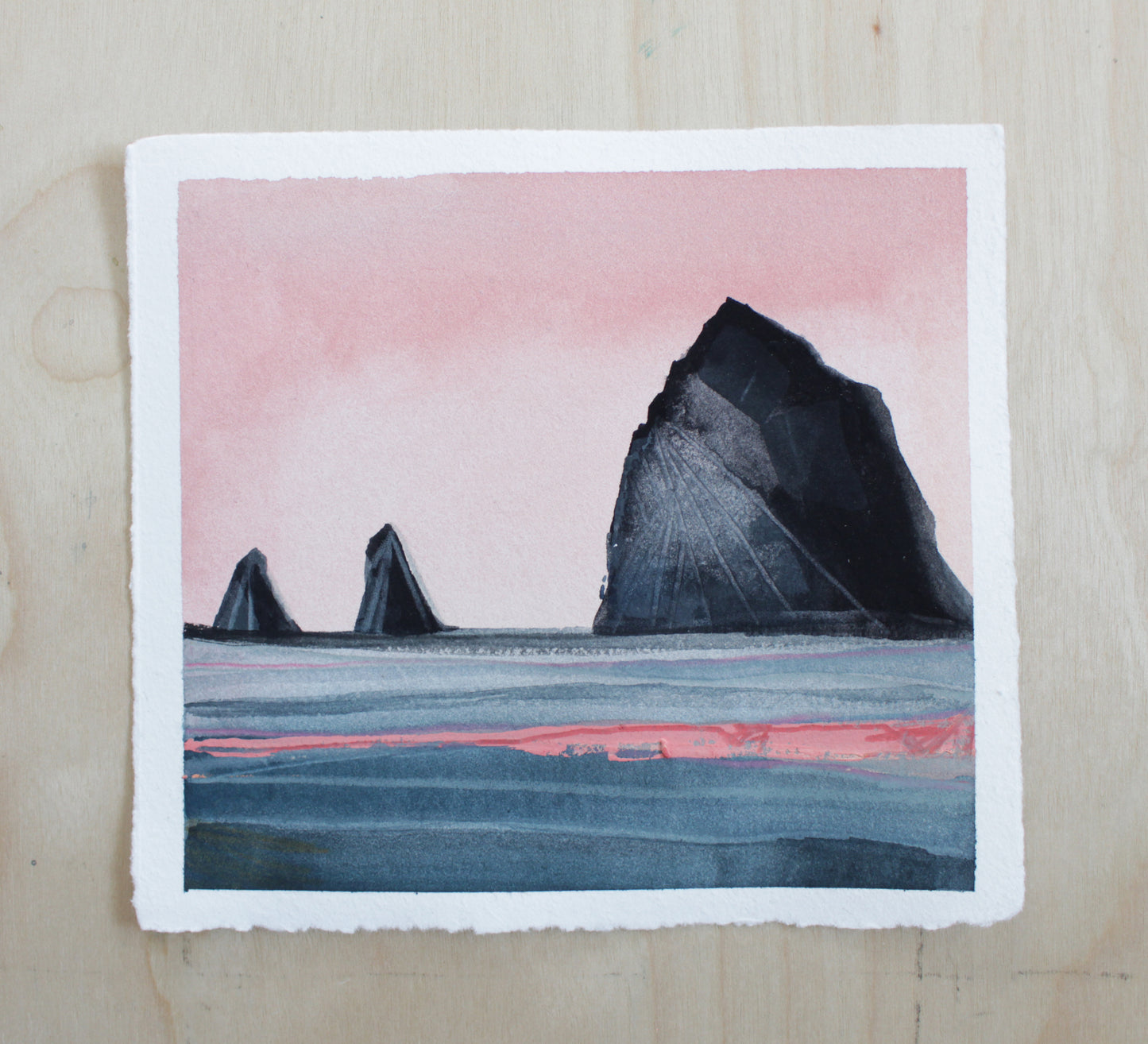 HayStack Rock Original Gouache Painting