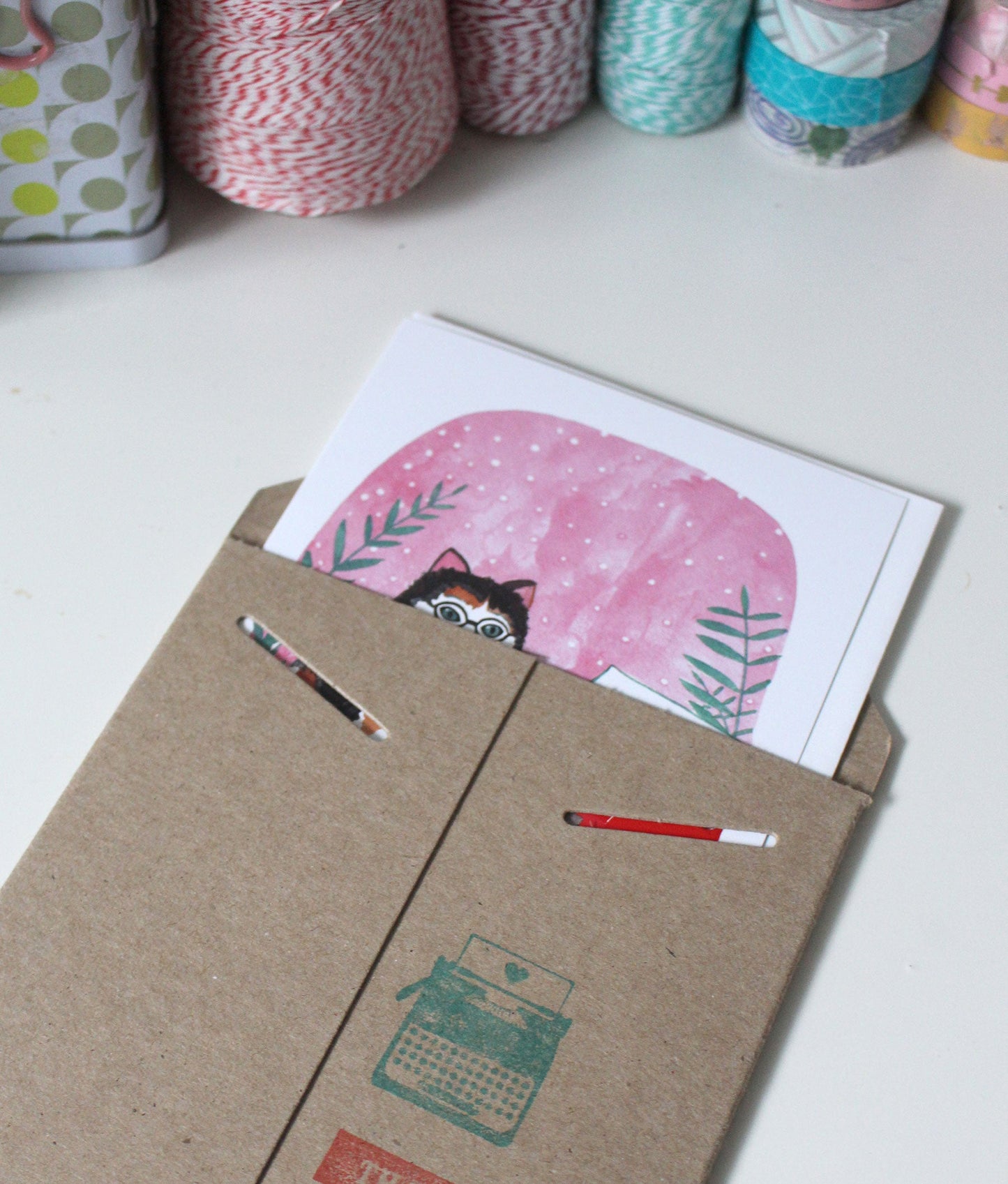 Cat Love Note Illustrated Blank Greeting Card