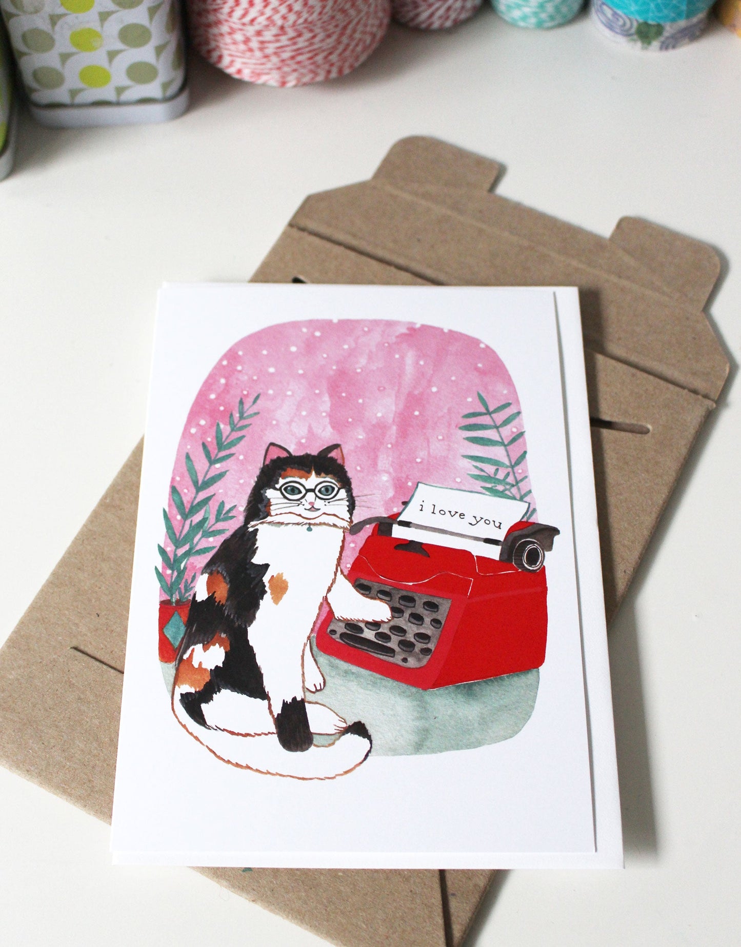 Cat Love Note Illustrated Blank Greeting Card