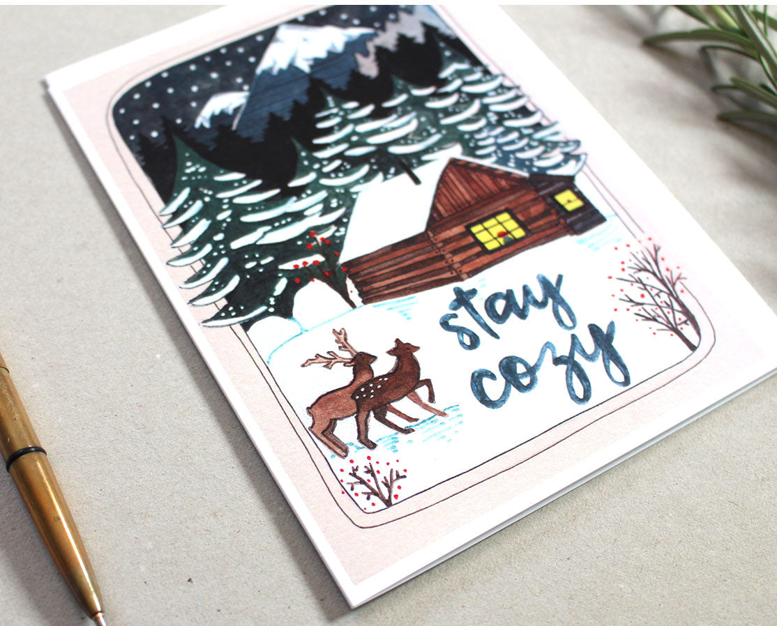 Hand Illustrated Winter Greeting Card - Stay Cozy