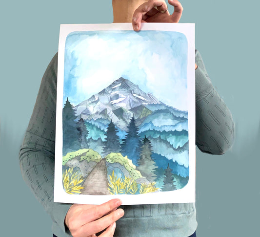Mt Hood Illustrated Art Print 11x14"