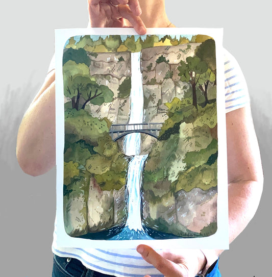 Multnomah Falls Oregon Art Print - 11x14