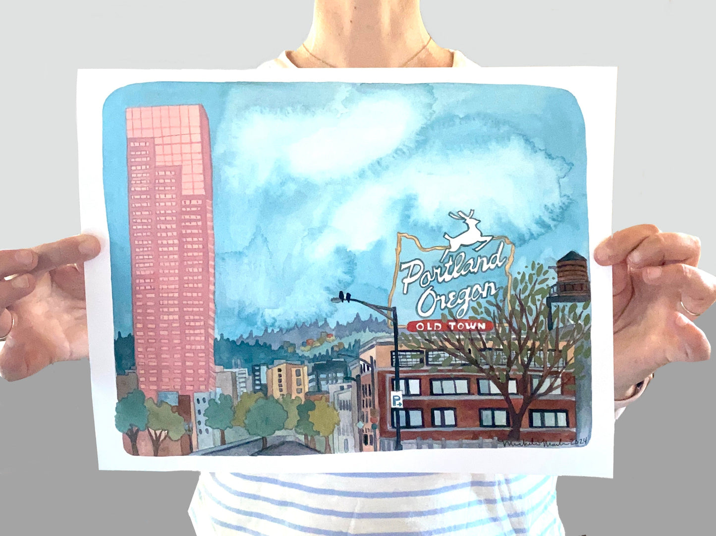 Portland Oregon Illustration Art Print - 11x14"