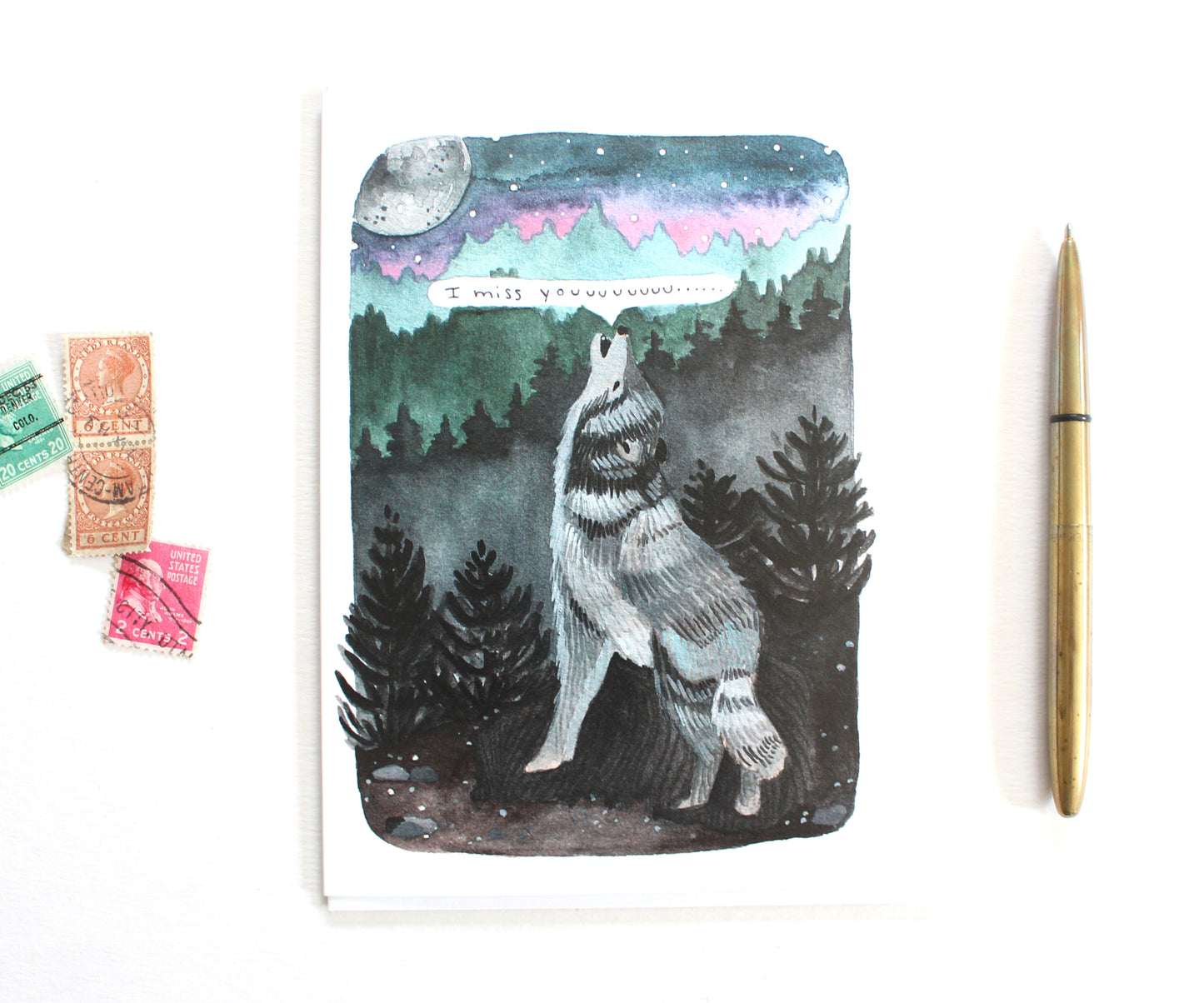 Lonely Wolf 'I Miss You' Greeting Card
