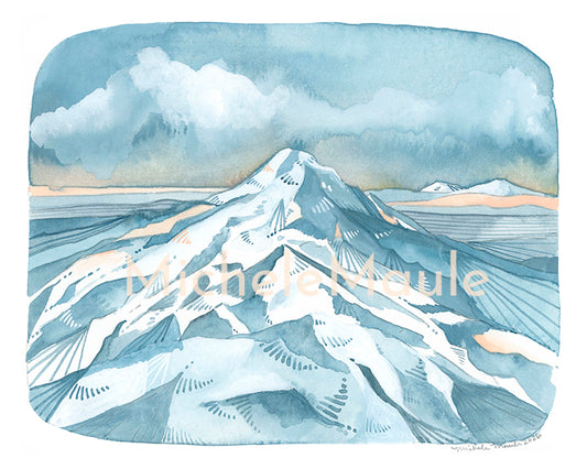 Illustration Art 8x10 Print of Oregon's Mt Hood - Mountain's Out!