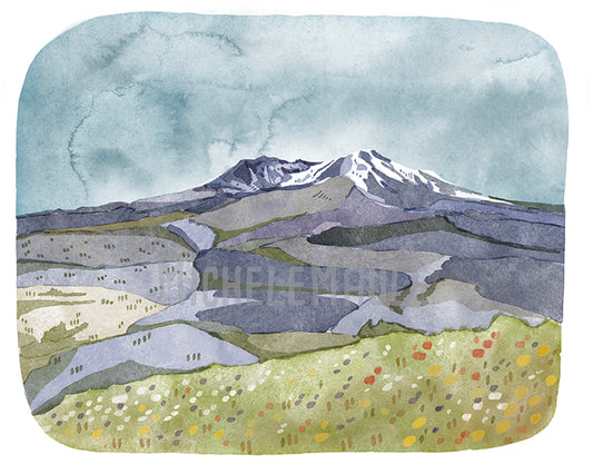 Mt St Helens 8x10 Hand Drawn Art Print