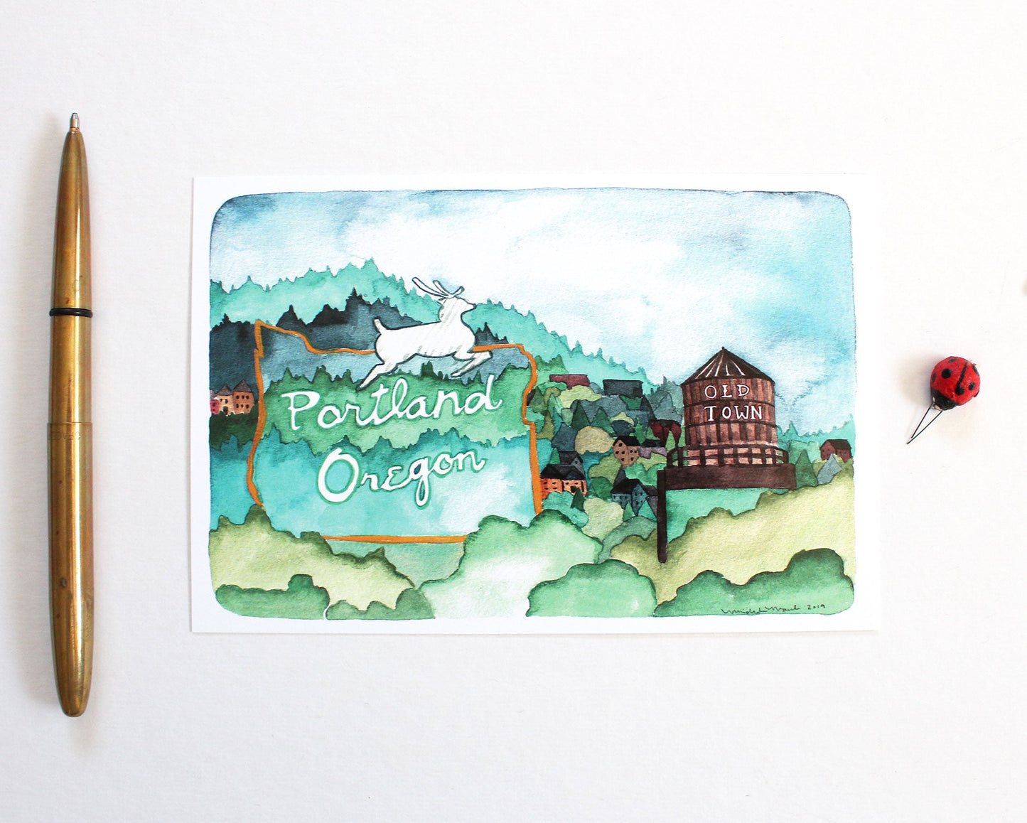 Old Town Portland Oregon Illustrated Postcard